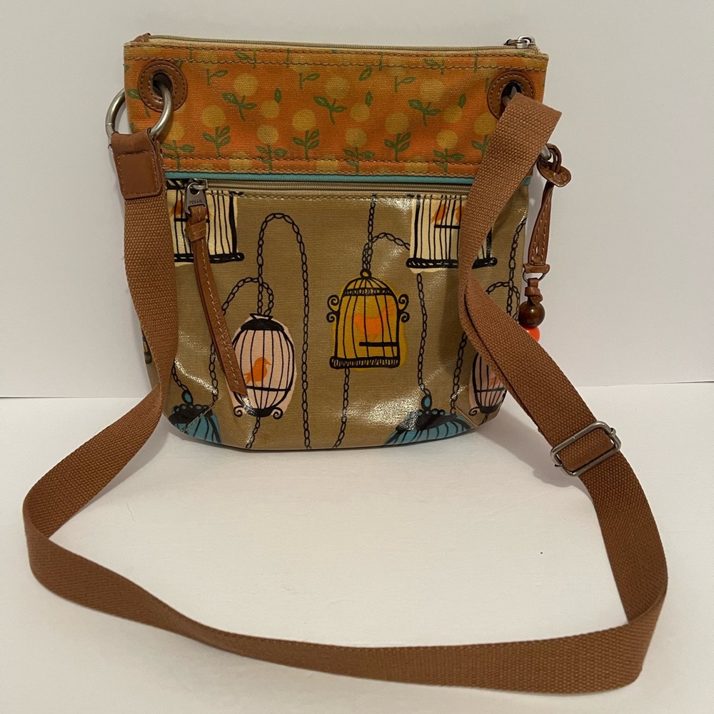 Key Per Fossil Vinyl Canvas Crossbody Pochette Shoulder Bag Messenger Pouch Bird